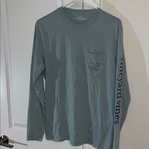 Blue Gray Vineyard Vines Sailing Yachting Boating Pocket LS T shirt S Big Whale
